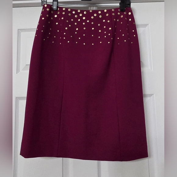ANTONIO MELANI Magenta Burgundy Pencil Skirt with Gold Studs Size 4 - Picture 2 of 10